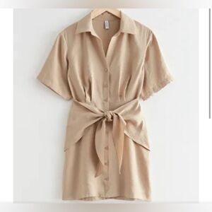 & Other Stories Beige Tie-Waist Shirt Dress
